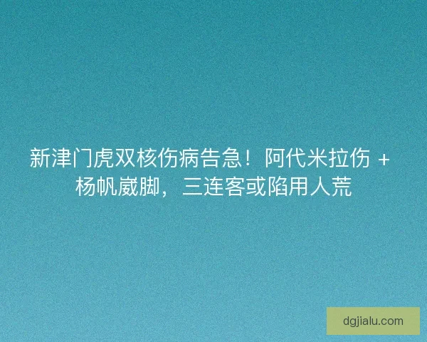 新津门虎双核伤病告急！阿代米拉伤 + 杨帆崴脚，三连客或陷用人荒