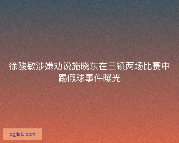 徐骏敏涉嫌劝说施晓东在三镇两场比赛中踢假球事件曝光